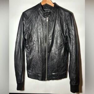 Black Leather Zip-Front Men's Jacket